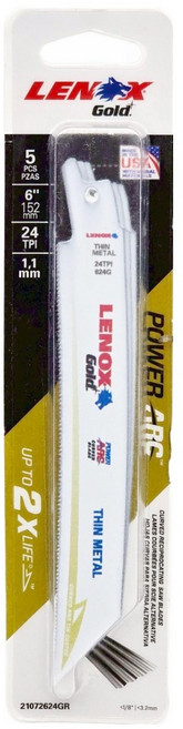 LENOX 狼牌 弧形鍍鈦 Gold 往復鋸軍刀鋸 金屬切割適用 624GR 6吋 x 24T 5片, 1套