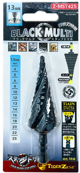 제스트 JW 종원 스텝드릴 13단계 중 육각 멀티 블랙 4-25mm Z-MST425, 1개