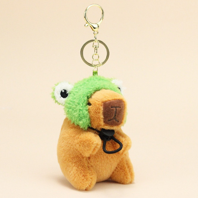 DADALAND Milal Company 可愛迷人絨毛娃娃鑰匙圈, 12cm, 綠色帽子水豚, 1個