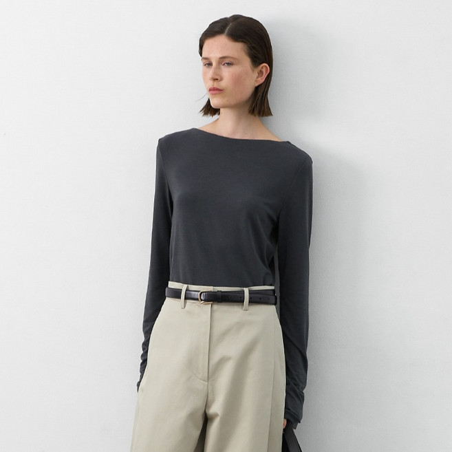 아틀리에나인 여성용 에센셜 보트 넥 슬림 티셔츠 T-7093