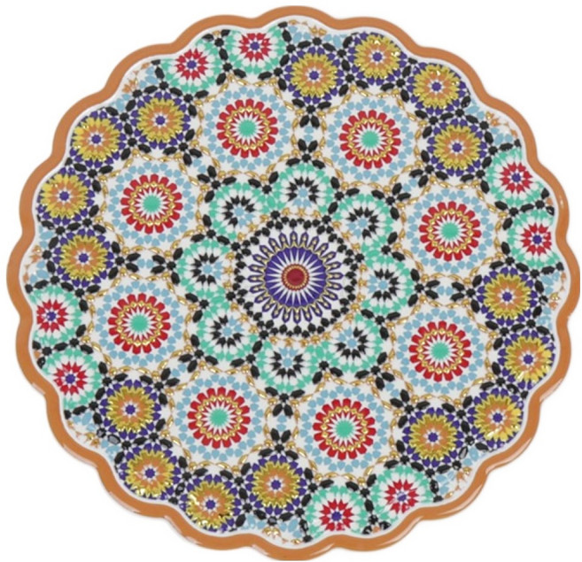 칼백화점 골드 클래식 도자기 코르크 냄비받침, 사파이어 가든, 1개