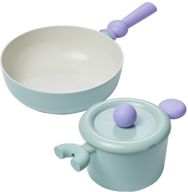 베터핑거 인덕션 쿡웨어 IH 양수 냄비 18cm + 웍 프라이팬 22cm 세트, 민트, 1세트, 양수냄비 18cm + 웍 22cm