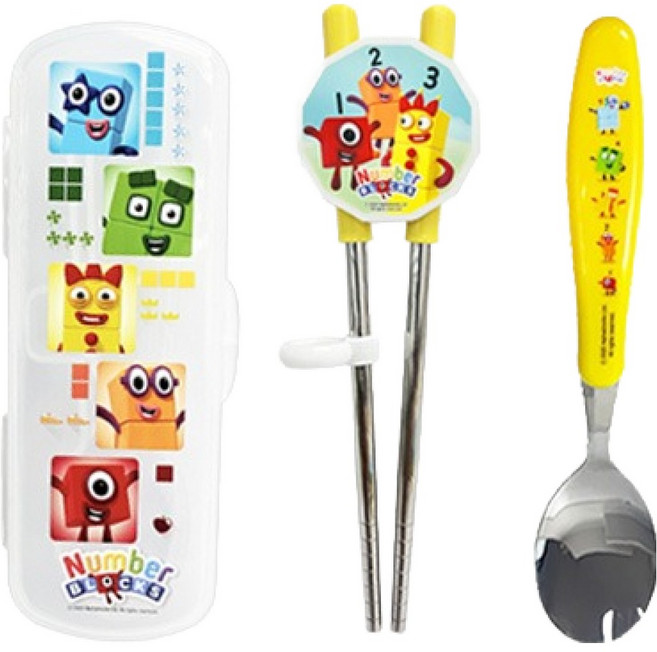 르번 아동용 넘버블록스 한 손에 수저 케이스 세트, 혼합색상, 1세트, 케이스 + 스푼 + 교정젓가락