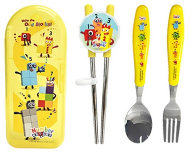 르번 아동용 넘버블록스 올인원 교정 젓가락 풀세트, 혼합색상, 케이스 + 스푼 + 포크 + 교정젓가락, 1세트