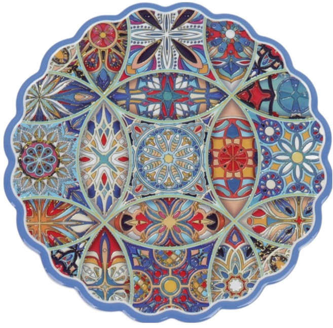 칼백화점 골드 클래식 도자기 코르크 냄비받침, 스테인글라스 블루, 1개