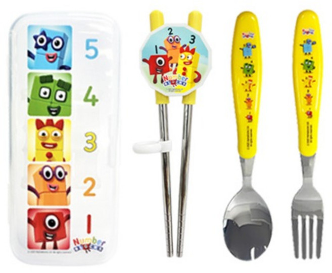 르번 아동용 넘버블록스 무소음 교정 젓가락 풀세트, 혼합색상, 케이스 + 스푼 + 포크 + 교정젓가락, 1세트