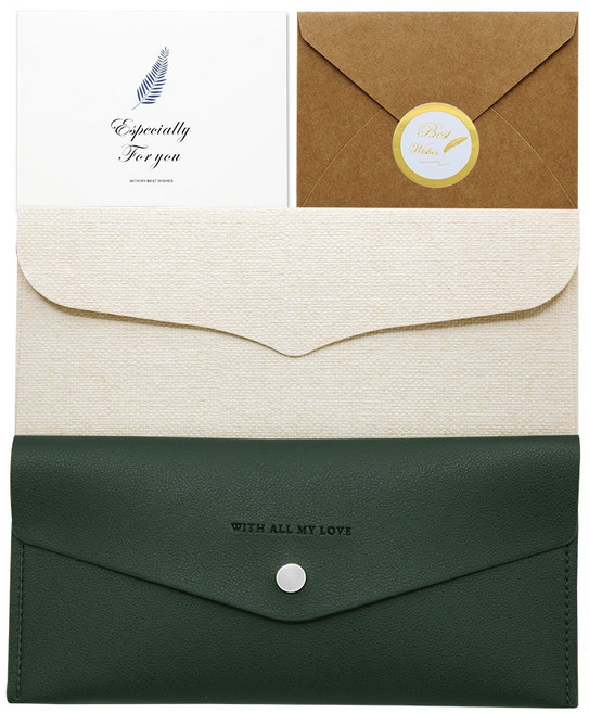 리드홈 안토니오 가죽 용돈지갑 + 메세지카드 + 용돈봉투 세트, 피콕그린, 1세트