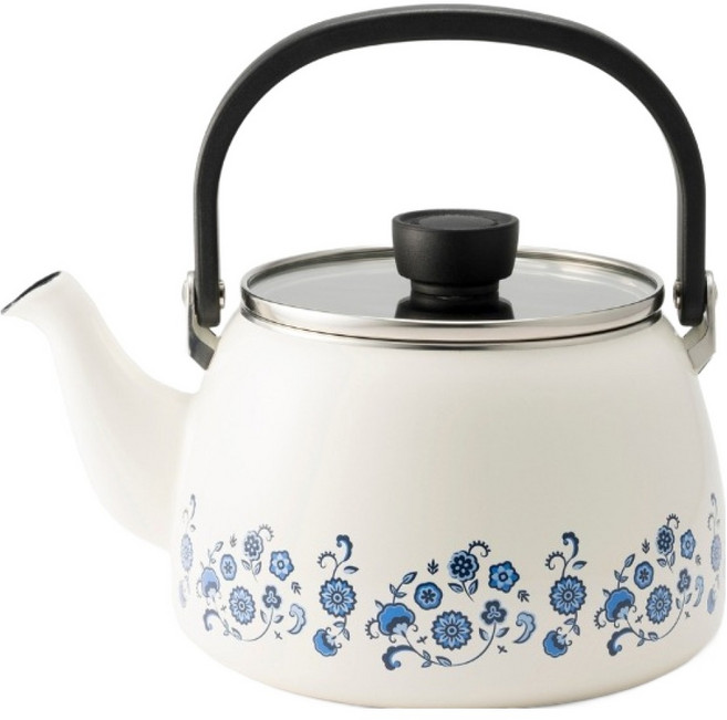 FUJIHORO Japan Memories 琺瑯燒水壺 復刻小藍花, 1個, 2.5L, 白色