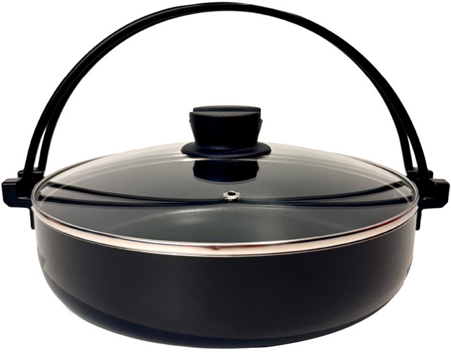 PEARL LIFE 珍珠金屬 電磁爐適用不沾提把壽喜鍋 附玻璃蓋 HB-5857, 1個, 26cm, 黑色