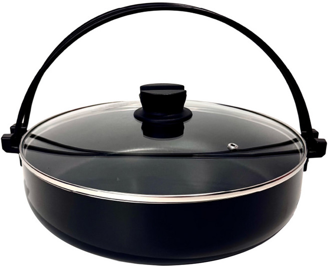 PEARL LIFE 珍珠金屬 電磁爐適用不沾提把壽喜鍋 附玻璃蓋 HB-5859, 1個, 30cm, 黑色