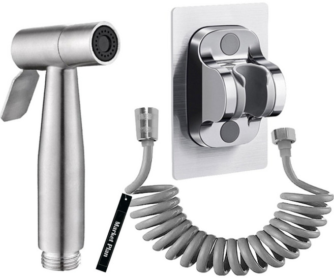 마켓플랜 욕실 스텐 스프링 호스 스프레이 무타공 청소건, 그레이, 1개