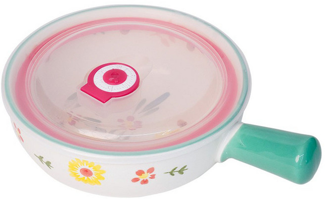 인블룸 스프링 세라믹 손잡이 그릇 + 뚜껑 세트, 민트, 1세트