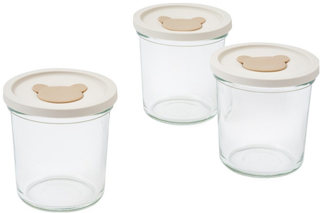 글라스락 베이비 곰돌이캡 이유식 보관용기 원형, 투명, 3개, 690ml
