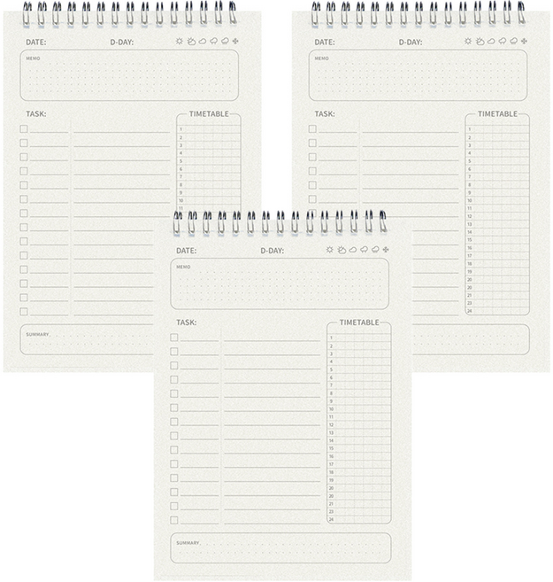MoNo726 만년 타임테이블 스터디 플래너 다이어리 트래커 3p 세트 4H476, 혼합색상, 3세트