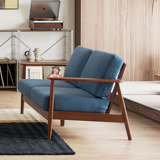 리바트 네오 뉴탐 패브릭 2인용 소파 방문설치, 딥블루(패브릭), 빈티지월넛(목대)