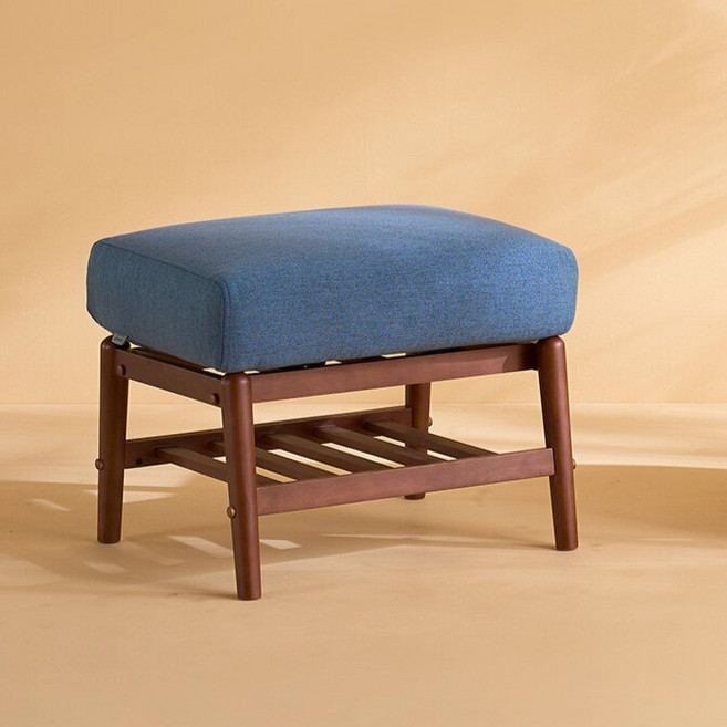 리바트 네오 뉴탐 패브릭 오토만 소파 방문설치, 딥블루(패브릭), 빈티지월넛(목대)