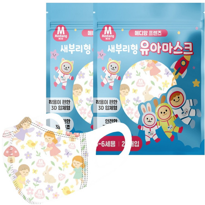 메디케이알 유아용 메디앙 프렌즈 새부리형 마스크 중형, 25개입, 2개, 토끼요정