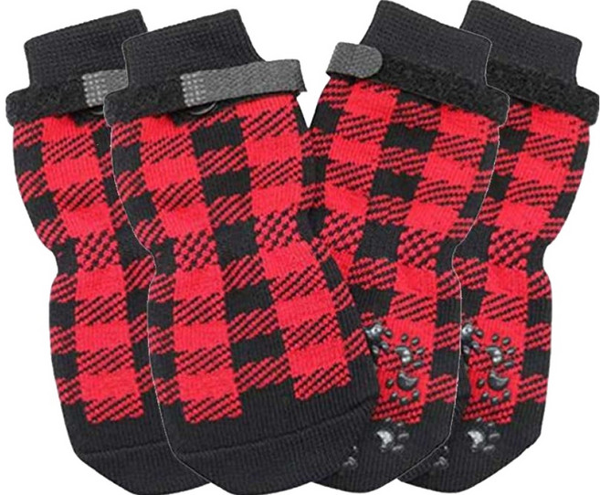 MODACore PET 摩達客寵物 寵物狗狗保護止滑襪 4個, 英倫風紅黑格款, 1組
