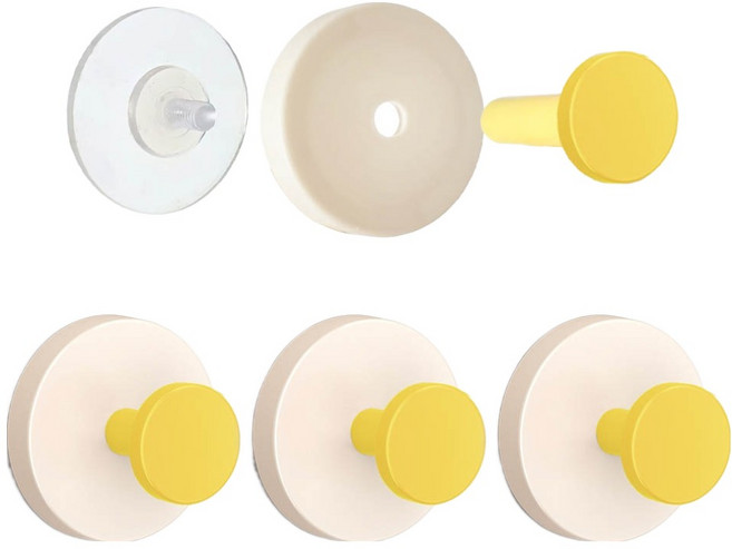 깔끔더하기 초강력 흡착 후크 무타공 큐방, 4개, 옐로