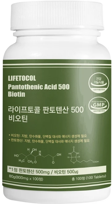 라이프토콜 판토텐산 500 비오틴 80g, 1개, 100정 - 쿠팡