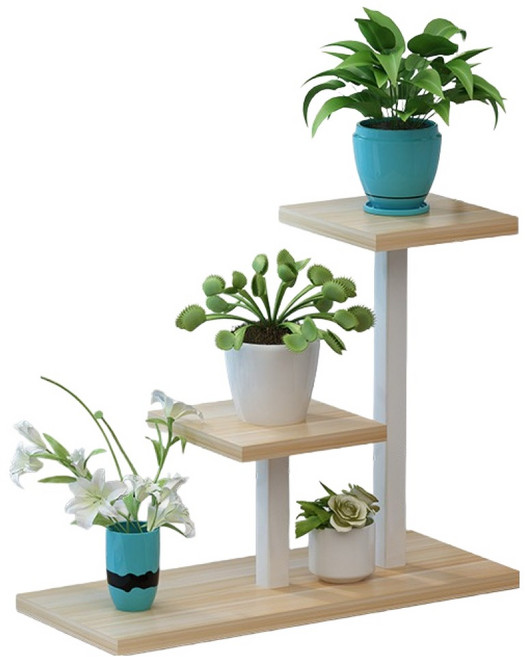 로커스 거실 화분 선반 정리대, 화이트프레임 + 옅은호두나무, 3단