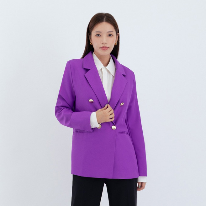 Elsso 女款大尺碼鮮豔日常色彩基本版型經典單排扣外套