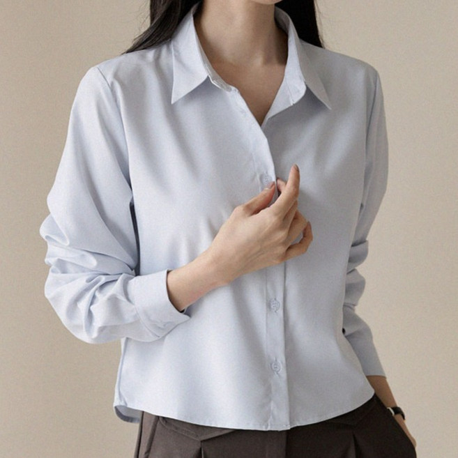 andstyle 女款防皺翻領短版襯衫 264936