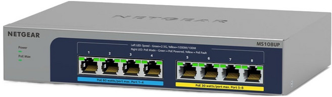NETGEAR 8埠 Gigabit 230W PoE供電 無網管 金屬殼 網路交換器, MS108UP, 1個