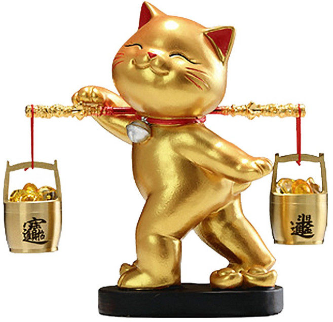 摩達客 扁擔貓招財進寶貓擺飾組 小款 開運招財, 金色