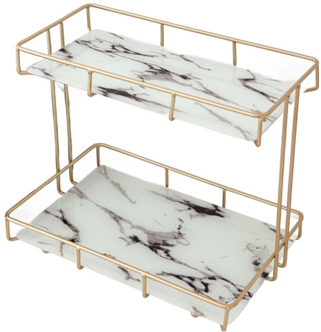 오브민 골드 마블 2단 욕실선반 트레이 화장품 정리대, 화이트대리석무늬, 1개