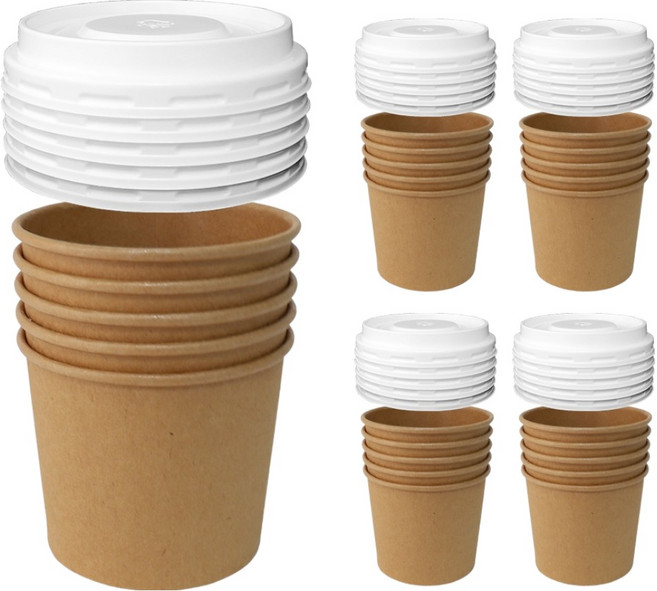 블룸엣홈 크라프트 종이 컵밥용기 + 뚜껑 화이트 350호, 25개, 1개입