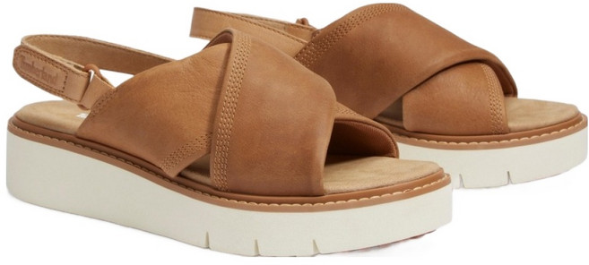 Timberland 女款 後帶式皮革涼鞋 A415JEN2, 23cm, 淺小麥色
