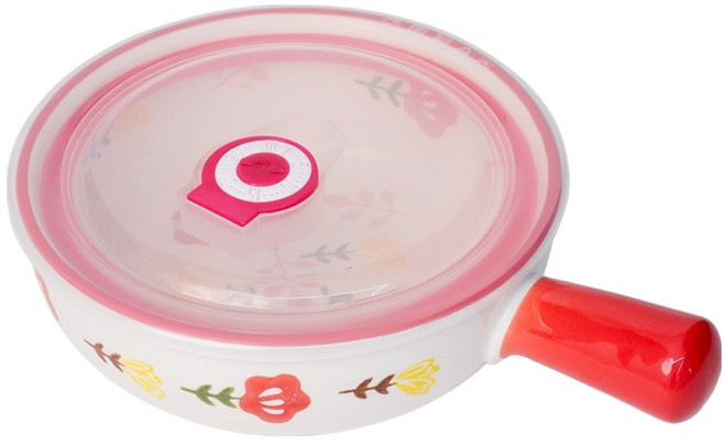 인블룸 스프링 세라믹 손잡이 그릇 + 뚜껑세트, 레드, 1세트