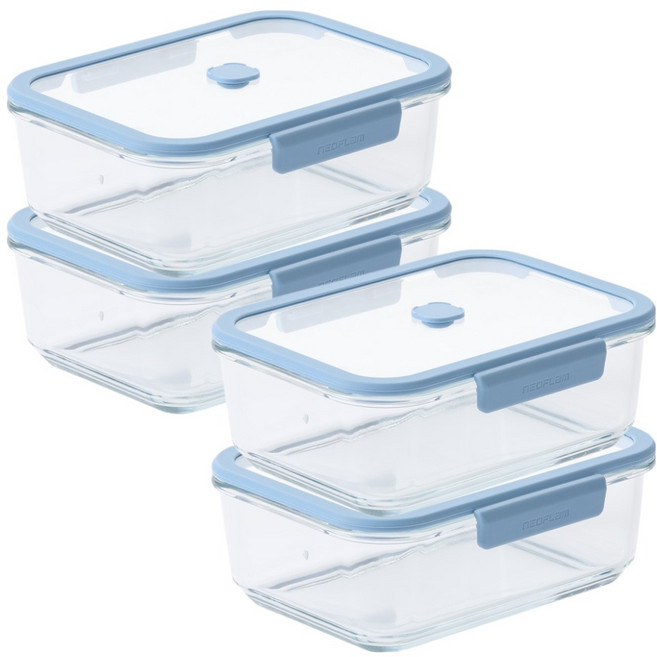 네오플램 베큐씰 진공 내열유리 밀폐용기 직사각 1500ml x 4p 세트, 1세트, 단품