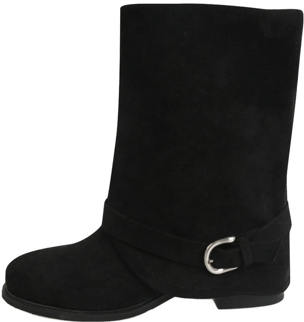 SHOOPEN 扣環摺疊中筒靴 4cm HPWXAFFV01