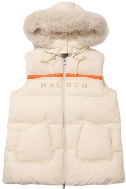 말본 여성용 퍼 트리밍 롱 다운 베스트