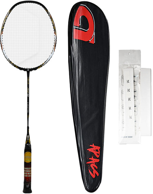 아펙스 제우스78 선수용 카본 배드민턴라켓 블랙화이트골드 + 줄작업 + 케이스 랜덤발송 + 그립 세트, 1세트, APSR1052