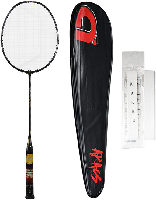 아펙스 인피니티 X-O 선수용 배드민턴라켓 블랙골드실버 + 줄작업 + 케이스 랜덤발송 + 그립 세트, 1세트, APSR1049