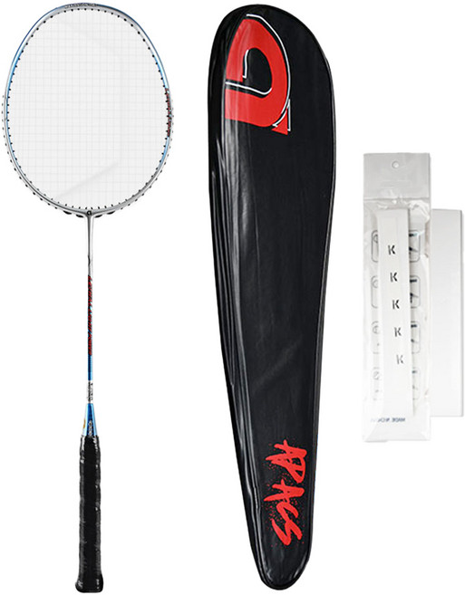 아펙스 리썰라이트파워 경량 선수용 배드민턴라켓 실버블루레드 + 줄작업 + 케이스 랜덤발송 + 그립 세트, 1세트, APSR1015