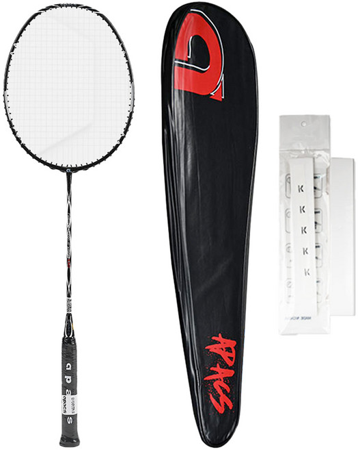 아펙스 뉴파워스턴 330 선수용 배드민턴라켓 블랙실버 + 줄작업 + 케이스 랜덤발송 + 그립 세트, 1세트, APSR1010