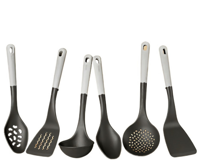 MEYER 美亞 尼龍廚房配件6件組, 黑色, 1套, 尼龍有洞膠鏟 + 拌炒料理匙 + 尼龍隔漏勺 + 尼龍膠鏟 + 尼龍湯勺 + 拌炒料理漏匙