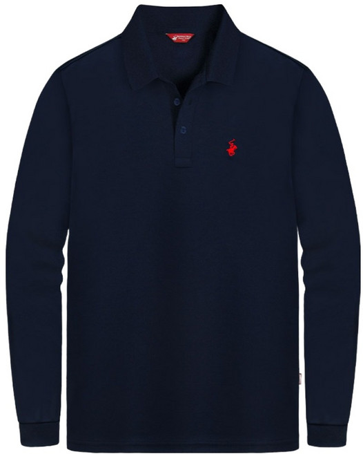 BEVERLY HILLS POLO CLUB 比佛利保羅 男女通用 舒適 Cool Ever 小標誌 長袖 翻領T恤 CPW0T11, 海軍藍