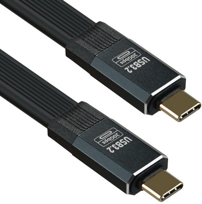YTEK C타입-C타입 20Gbps PD 100W 8K 영상 USB 3.2 평면 케이블 YT-CCGF-05, 1개, 블랙, 50cm