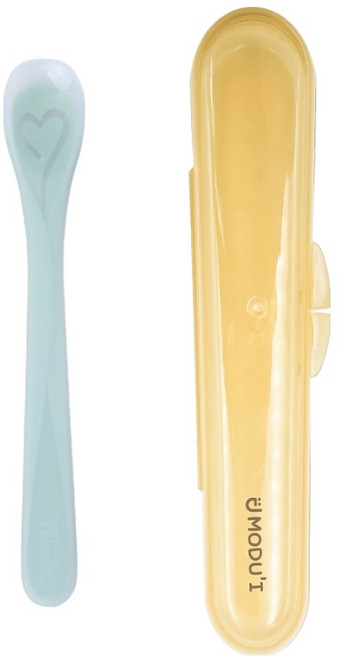 모두아이 블루마마 유아용 실리콘 이유식 러블리 스푼 케이스 세트, 민트, 1세트
