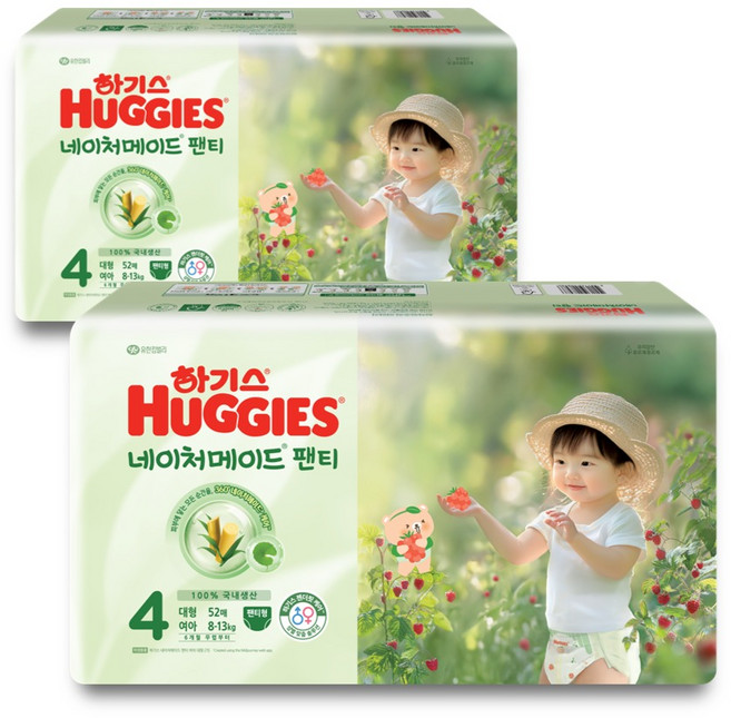 하기스 NEW 네이처메이드 팬티형 기저귀 여아용, 4단계, 104매