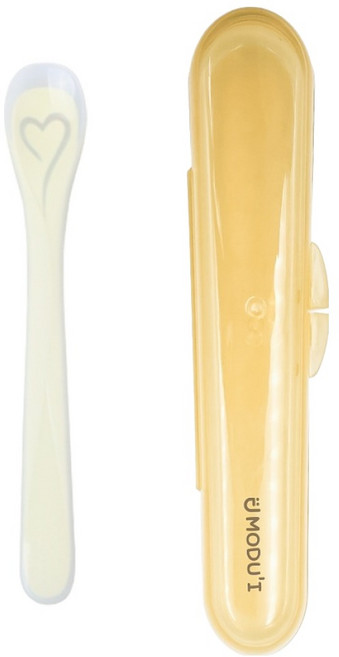 모두아이 블루마마 유아용 실리콘 러블리 이유식 스푼 케이스 세트, 그린빈, 1세트