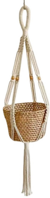 리즈라이프 북유럽풍 벽면 장식 라탄 꽃바구니 행거 3, 화이트, 1개