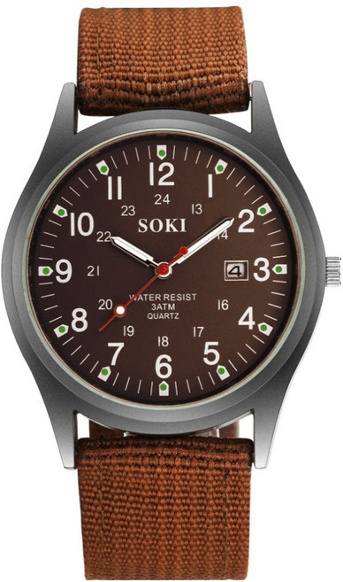 소요상회 캐주얼 밀리터리 스포츠 시계, 브라운, 1개