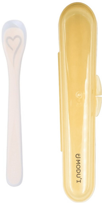 모두아이 블루마마 유아용 실리콘 러블리 이유식 스푼 케이스 세트, 버터, 1세트
