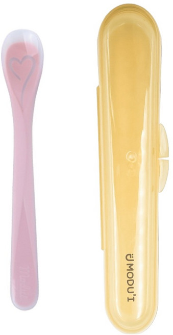 모두아이 블루마마 유아용 실리콘 러블리 이유식 스푼 케이스 세트, 핑크, 1세트